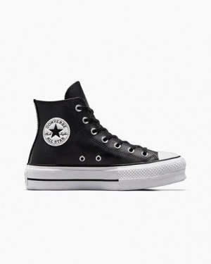 Converse Chuck Taylor All Star Leather Women Platform Shoes Black / White USA | C-98015729