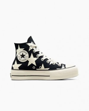 Converse Chuck Taylor All Star Lift Large Stars Women Sneakers Black / Beige White USA | C-76859429