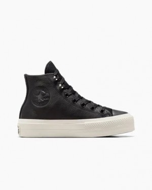 Converse Chuck Taylor All Star Lift Platform Water Repellent Leather Women Boots Black USA | C-96125349