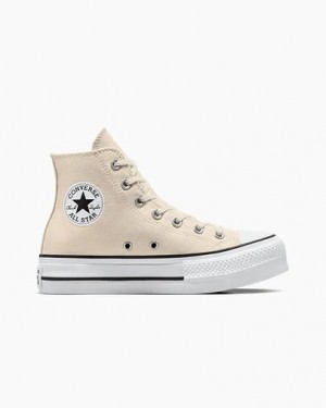 Converse Chuck Taylor All Star Lift Platform Women Canvas Shoes Beige White / Black USA | C-48723959