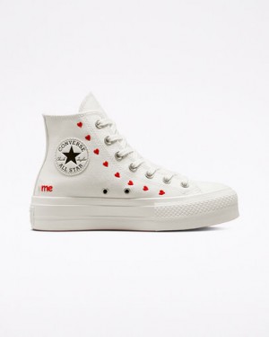 Converse Crafted With Love Chuck Taylor All Star Lift Women Sneakers White / Red USA | C-29680179