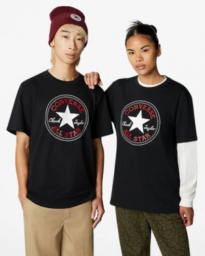 Converse Go-To All Star Patch Standard-Fit Women T Shirts Black USA | C-98704619