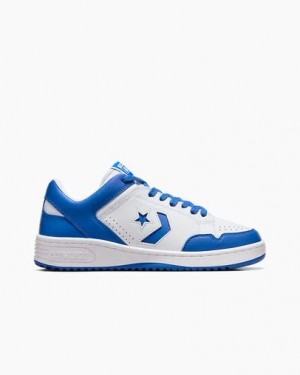 Converse Weapon Leather Men Basketball Shoes White / Blue USA | C-39648209