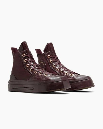 Converse Chuck 70 De Luxe Squared Leather Women Sneakers Burgundy / Gold / Black USA | C-86321059