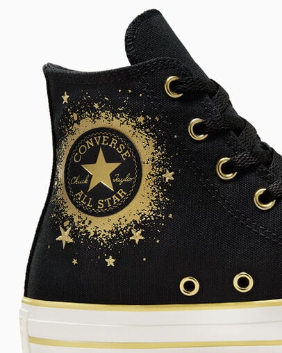 Converse Chuck Taylor All Star Gold Metallic Kids' Sneakers Black / Gold / White USA | C-70842169