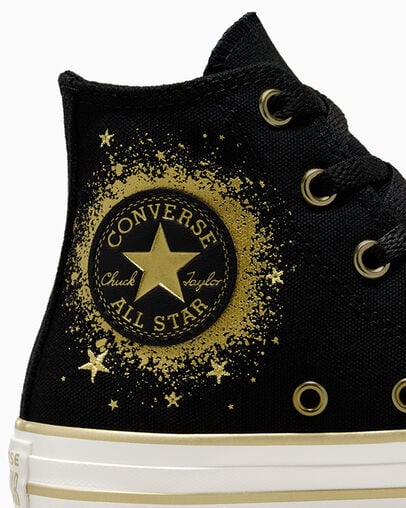 Converse Chuck Taylor All Star Gold Stars Kids' Sneakers Black / Gold / White USA | C-63490219