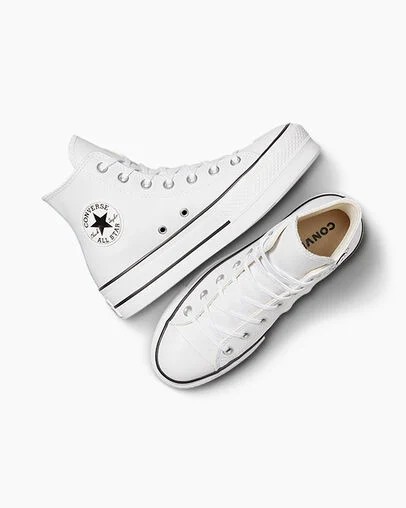 Converse Chuck Taylor All Star Leather Women Platform Shoes White / Black USA | C-75360419