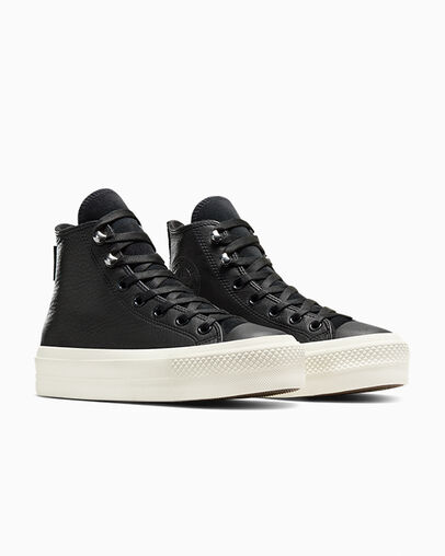 Converse Chuck Taylor All Star Lift Platform Water Repellent Leather Women Boots Black USA | C-96125349