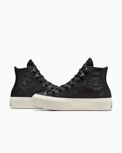 Converse Chuck Taylor All Star Lift Platform Water Repellent Leather Women Boots Black USA | C-96125349