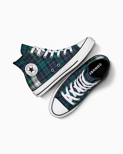 Converse Chuck Taylor All Star Plaid Kids' Sneakers Green / Navy / White USA | C-60532919