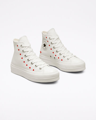 Converse Crafted With Love Chuck Taylor All Star Lift Women Sneakers White / Red USA | C-29680179