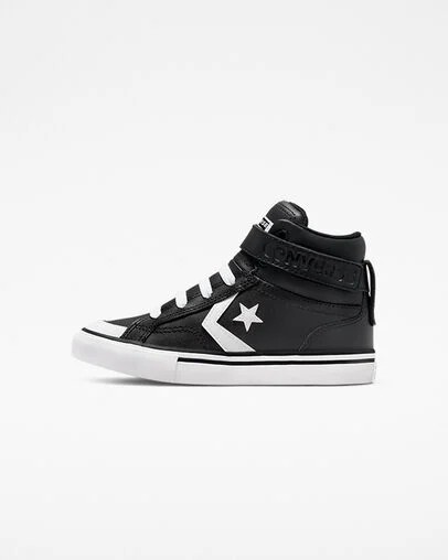 Converse Pro Blaze Strap Leather Kids' Sneakers Black / White USA | C-95678439