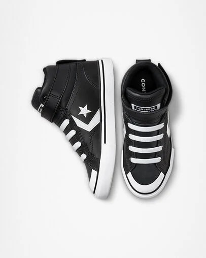 Converse Pro Blaze Strap Leather Kids' Sneakers Black / White USA | C-95678439