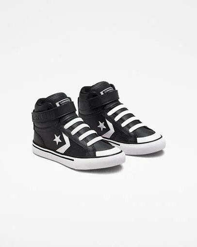 Converse Pro Blaze Strap Leather Kids' Sneakers Black / White USA | C-95678439