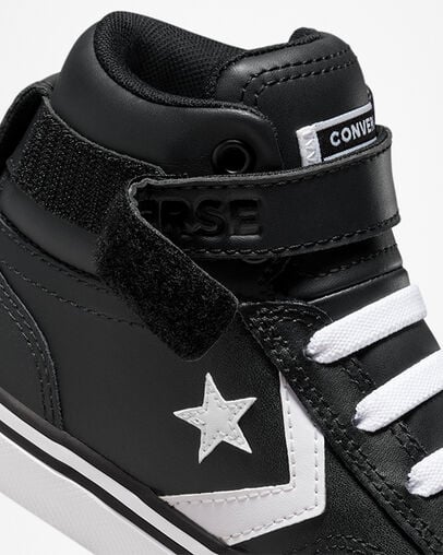 Converse Pro Blaze Strap Leather Kids' Sneakers Black / White USA | C-96321849