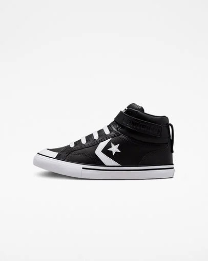 Converse Pro Blaze Strap Leather Kids' Sneakers Black / White USA | C-54917029