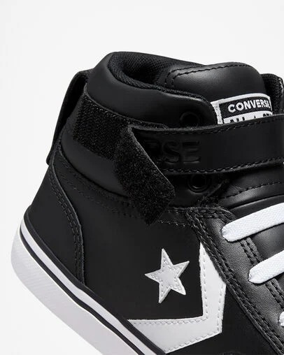 Converse Pro Blaze Strap Leather Kids' Sneakers Black / White USA | C-54917029