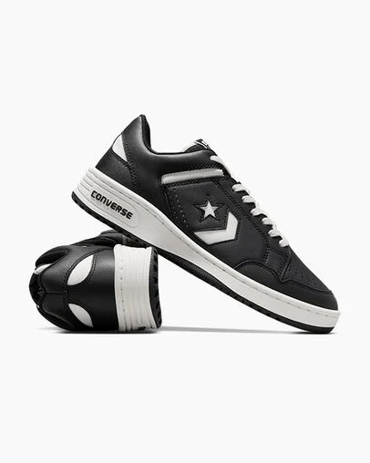 Converse Weapon Leather Men Basketball Shoes Black / White USA | C-31047629