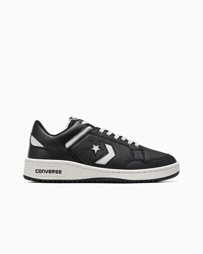 Converse Weapon Leather Men Basketball Shoes Black / White USA | C-31047629