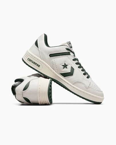 Converse Weapon Leather Women Basketball Shoes Green / White USA | C-02731989