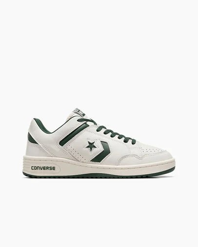 Converse Weapon Leather Women Basketball Shoes Green / White USA | C-02731989